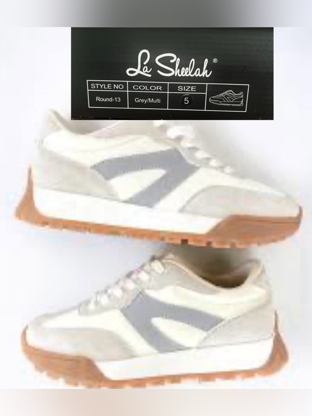 La‎ Sheelah Grey/Multi Retro Runner Sneakers-SIZE: 5 Women's
